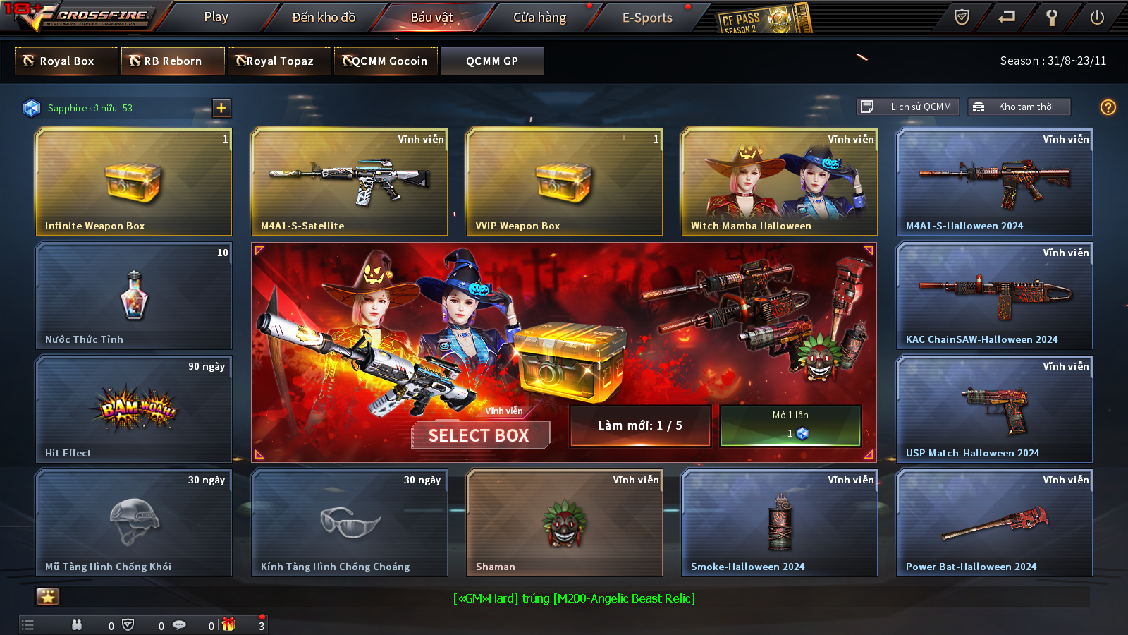 MỞ KHO BÁU HOÀNG GIA SAPPHIRE HALLOWEEN,  RINH NGAY VŨ KHÍ VIP MỚI "M4A1-S SATELLITE".